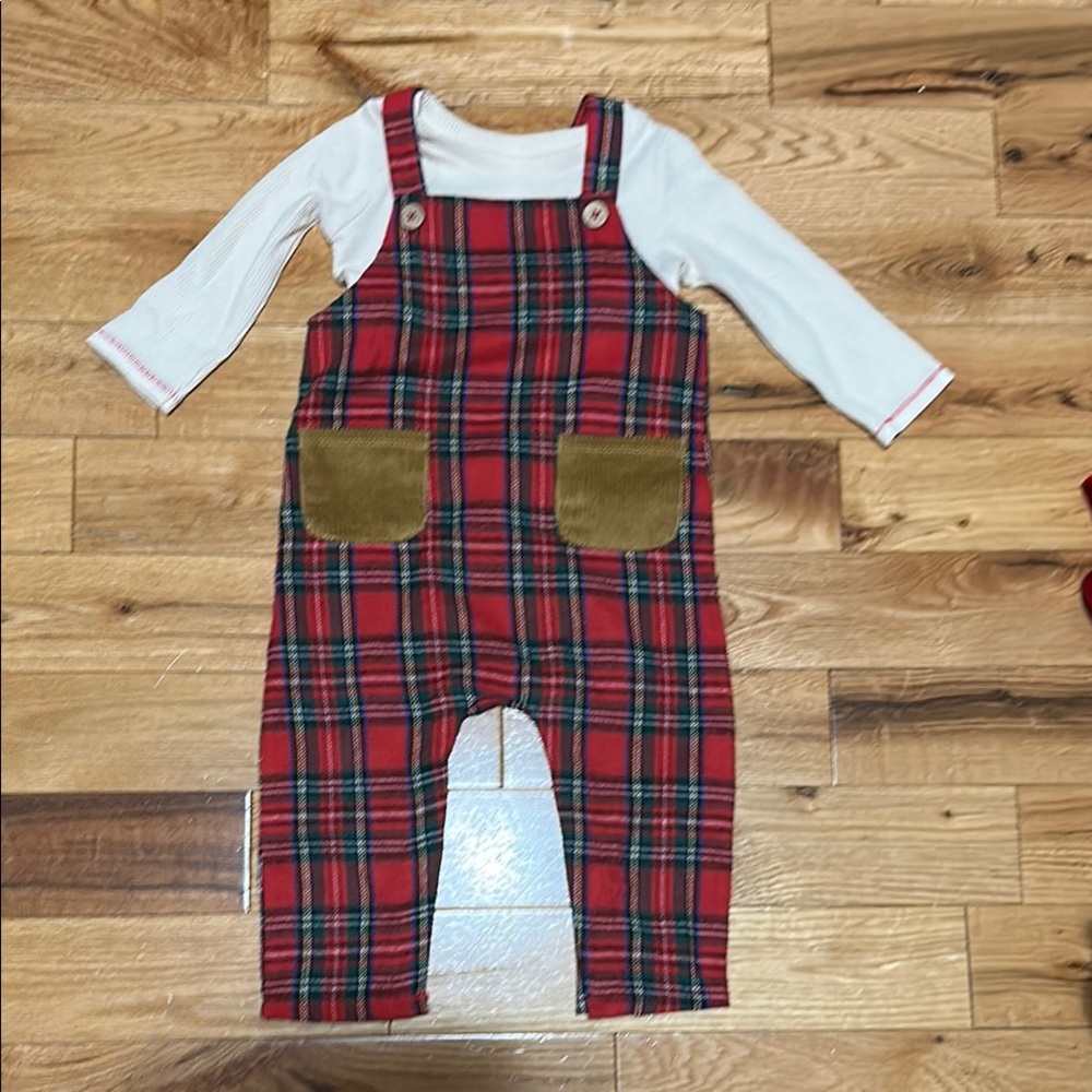 NWT Mudpie Plaid Red and Green Kids Overalls